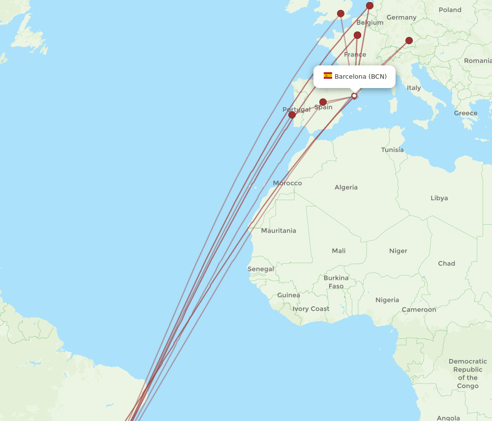 GIG-BCN flight routes