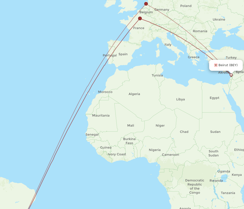 GIG to BEY flights and routes map