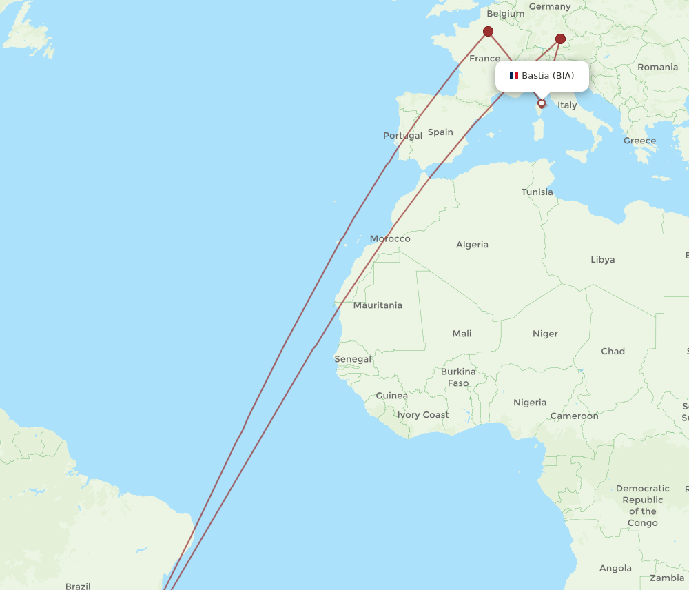GIG to BIA flights and routes map