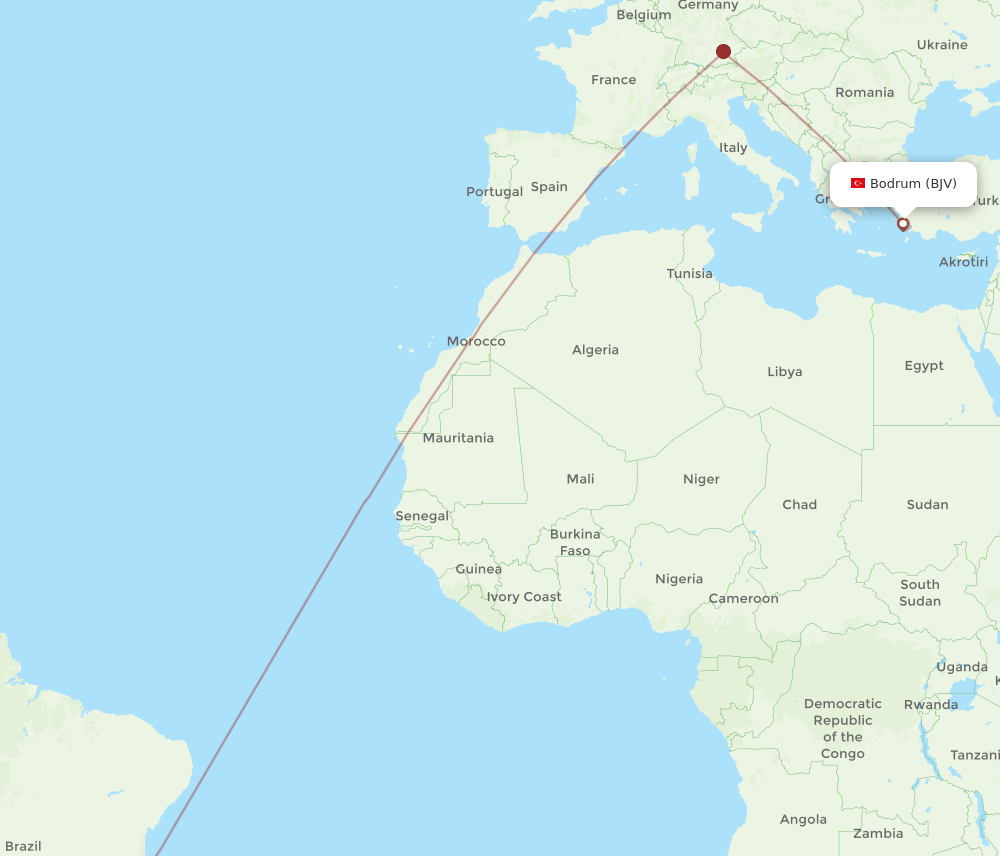 Bodrum - Rio De Janeiro route map and flight paths