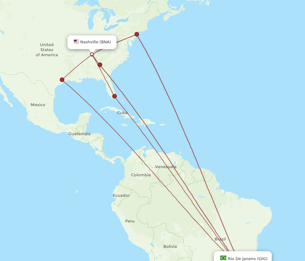GIG-BNA flight routes