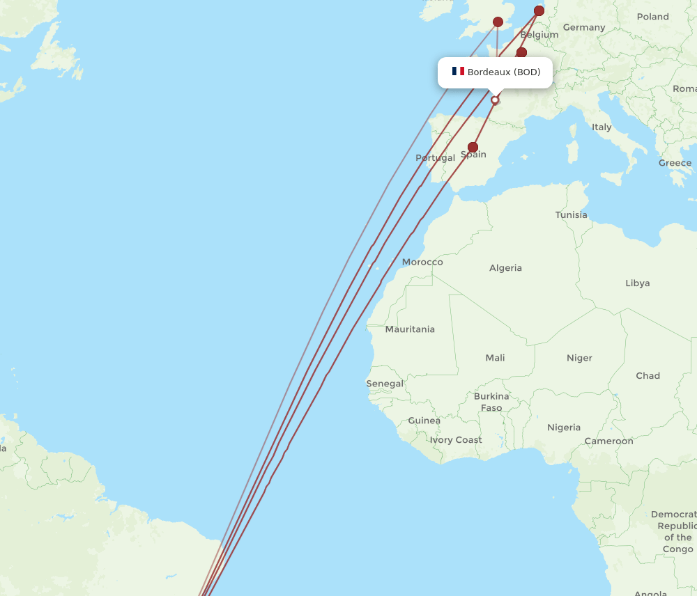 GIG-BOD flight routes