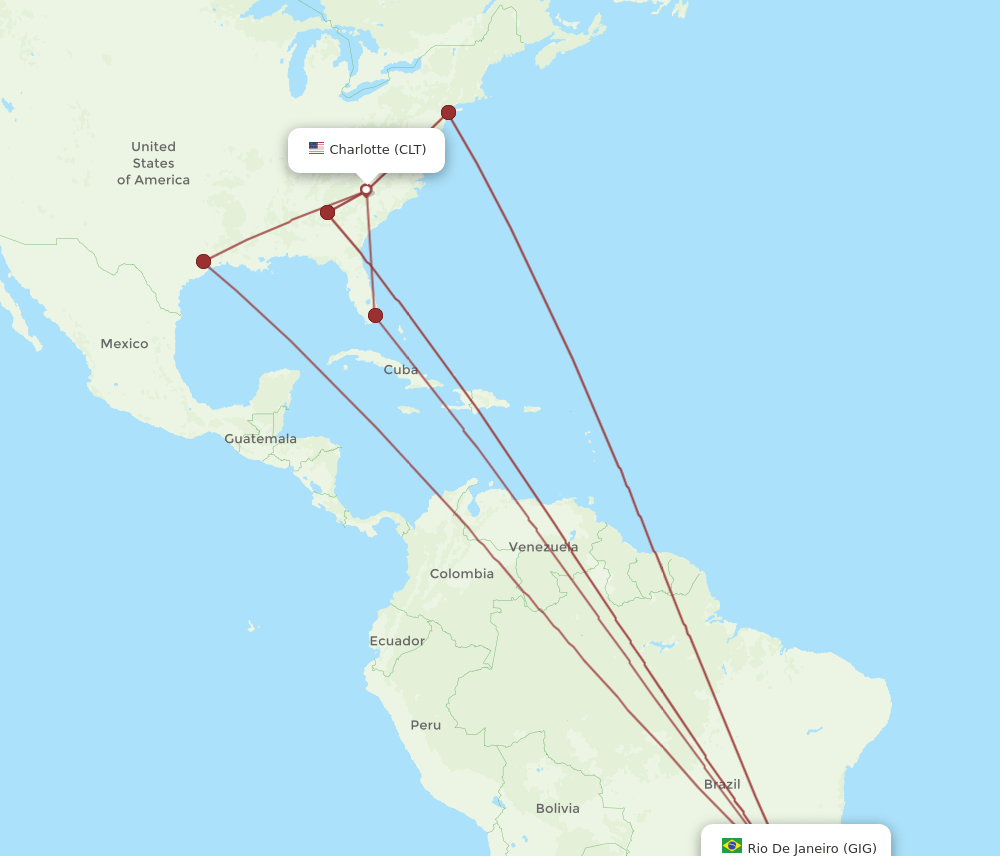 GIG-CLT flight routes