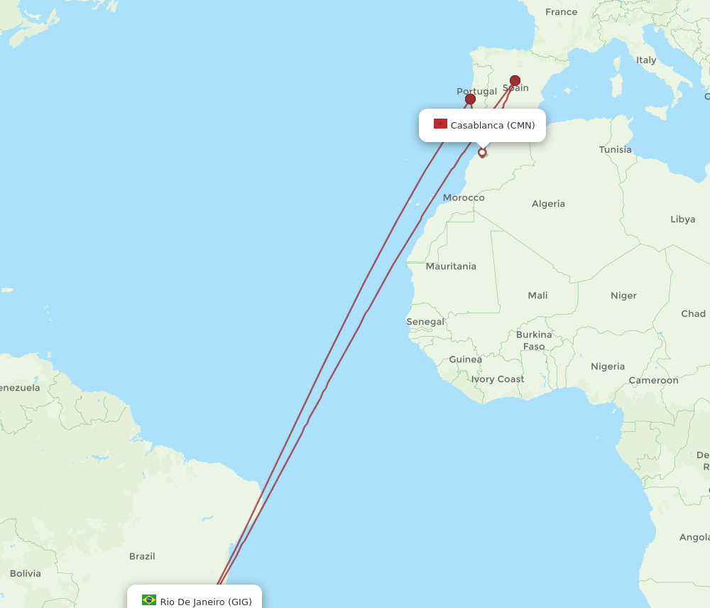GIG to CMN flights and routes map