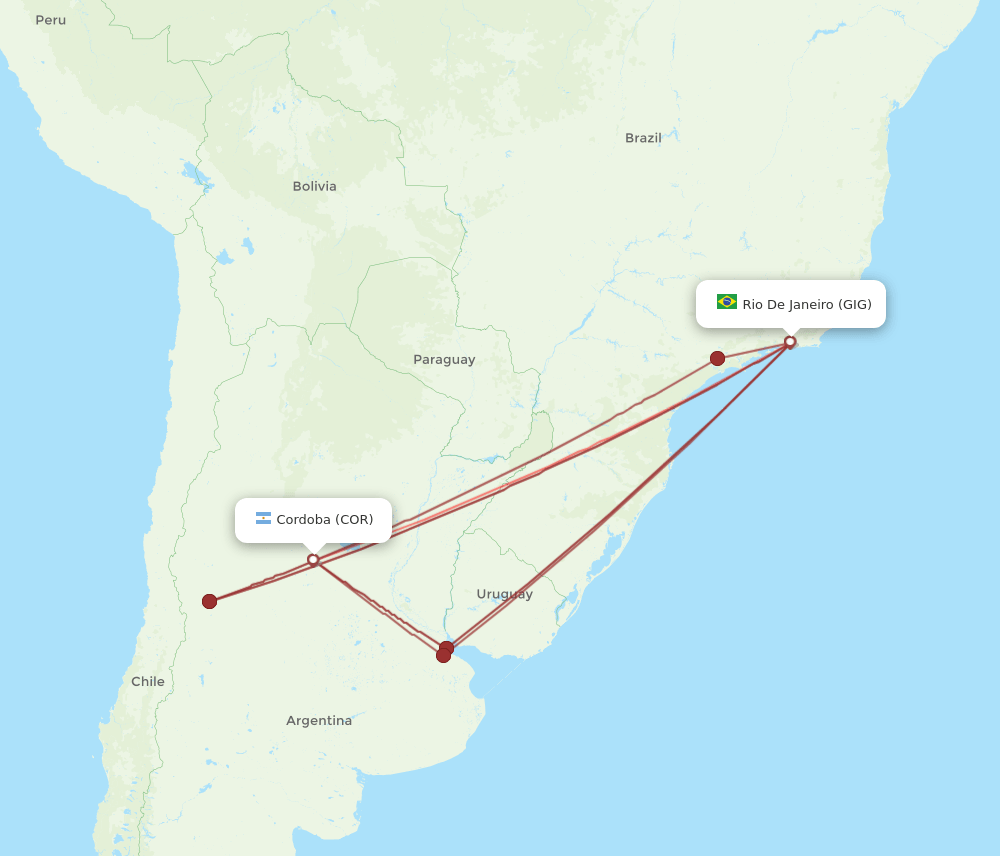 GIG to COR flights and routes map