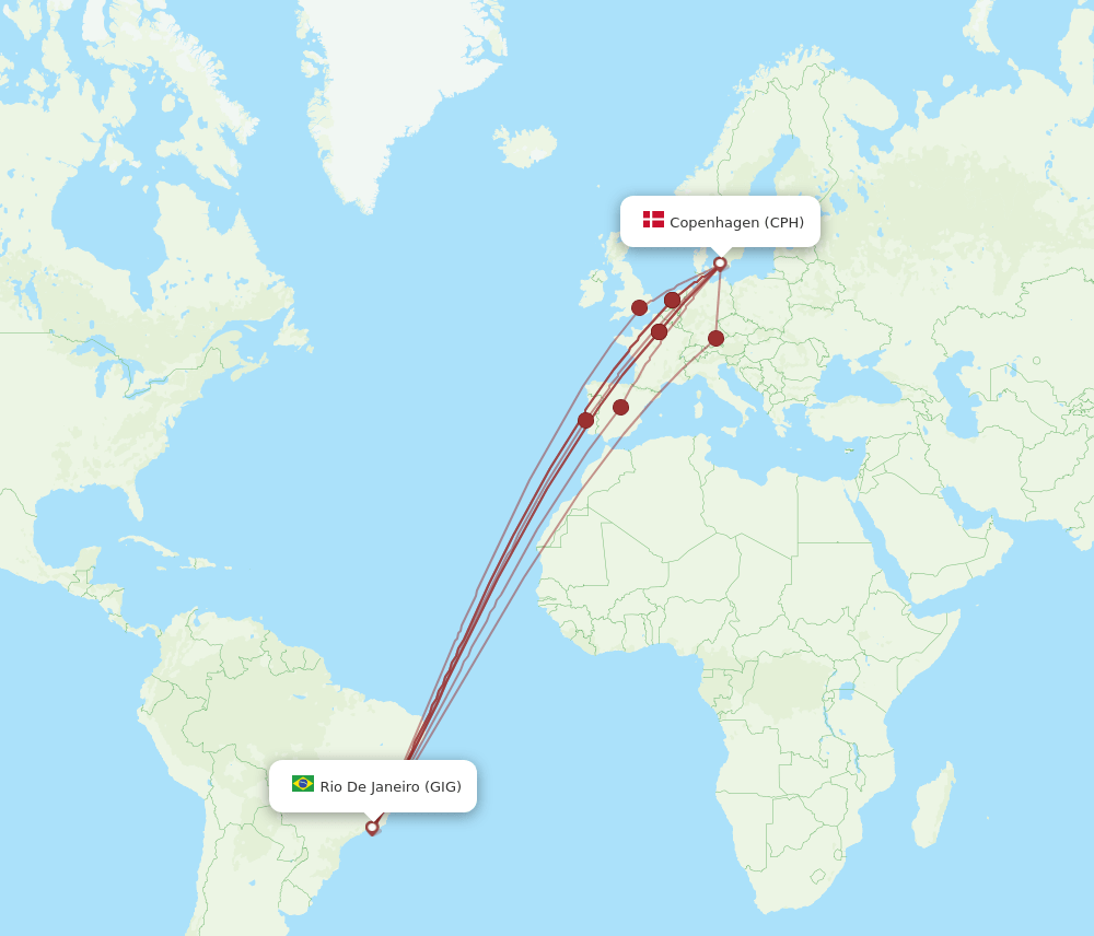 GIG-CPH flight routes