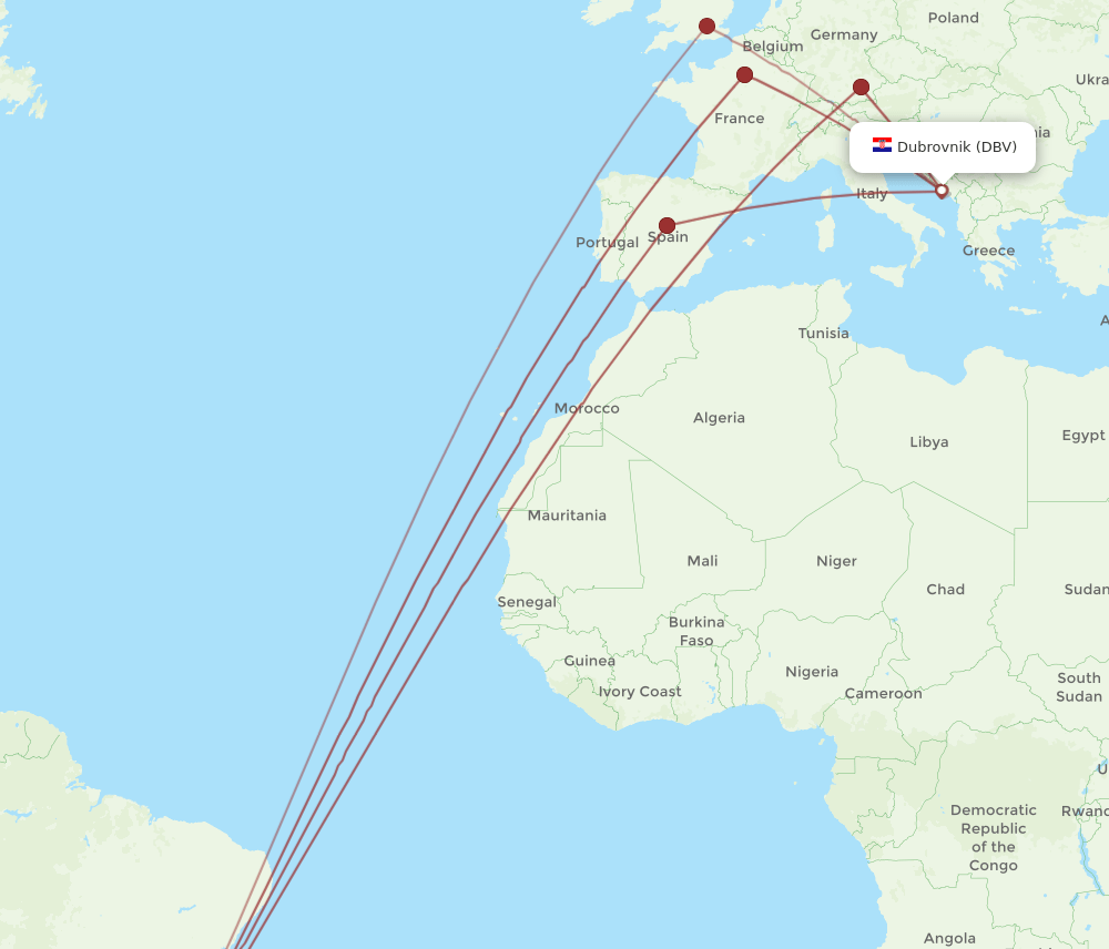 GIG to DBV flights and routes map