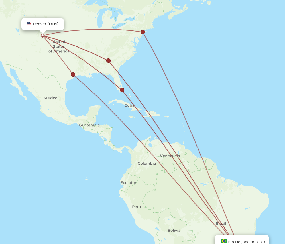 GIG to DEN flights and routes map