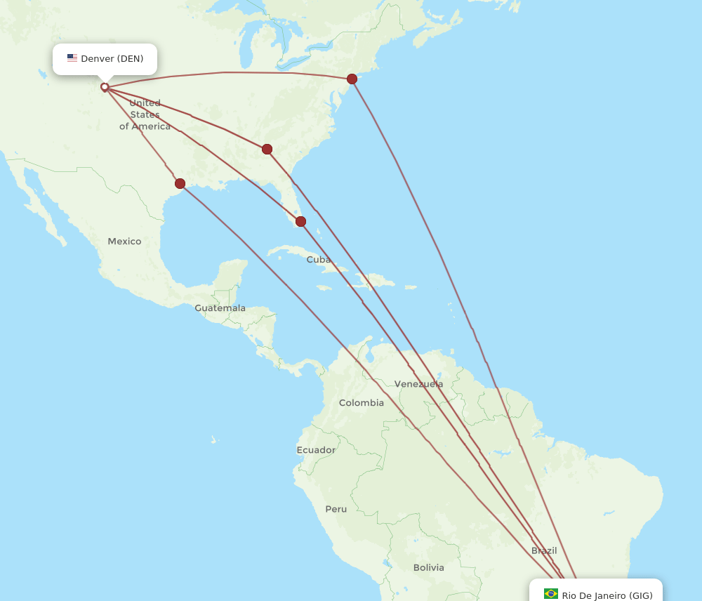 GIG-DEN flight routes