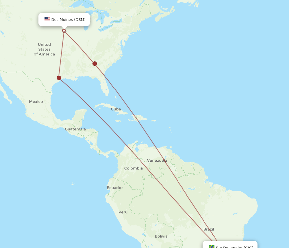 GIG-DSM flight routes