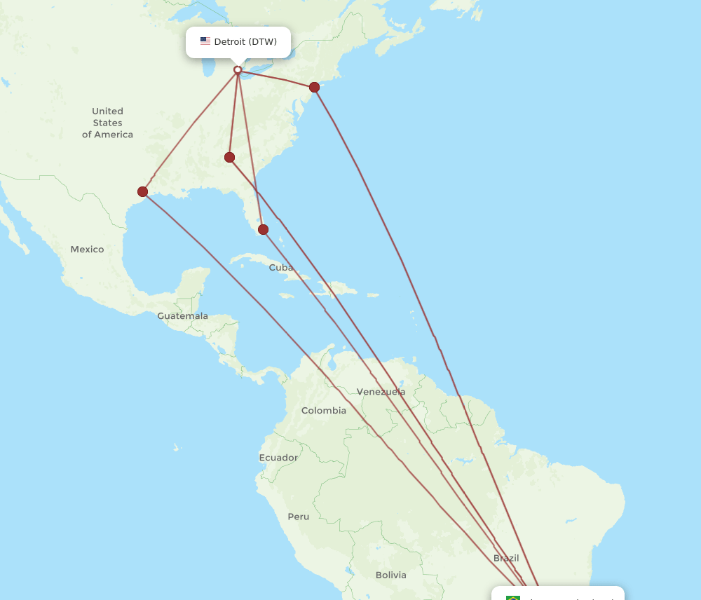 GIG-DTW flight routes