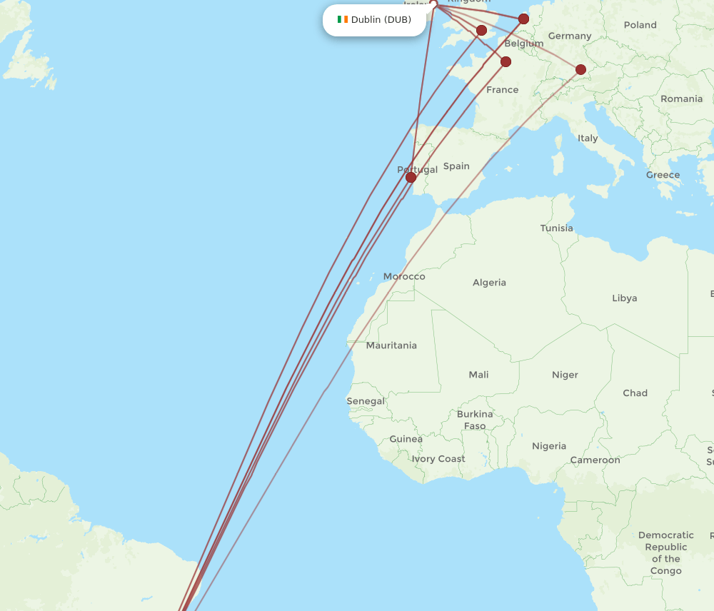 GIG to DUB flights and routes map