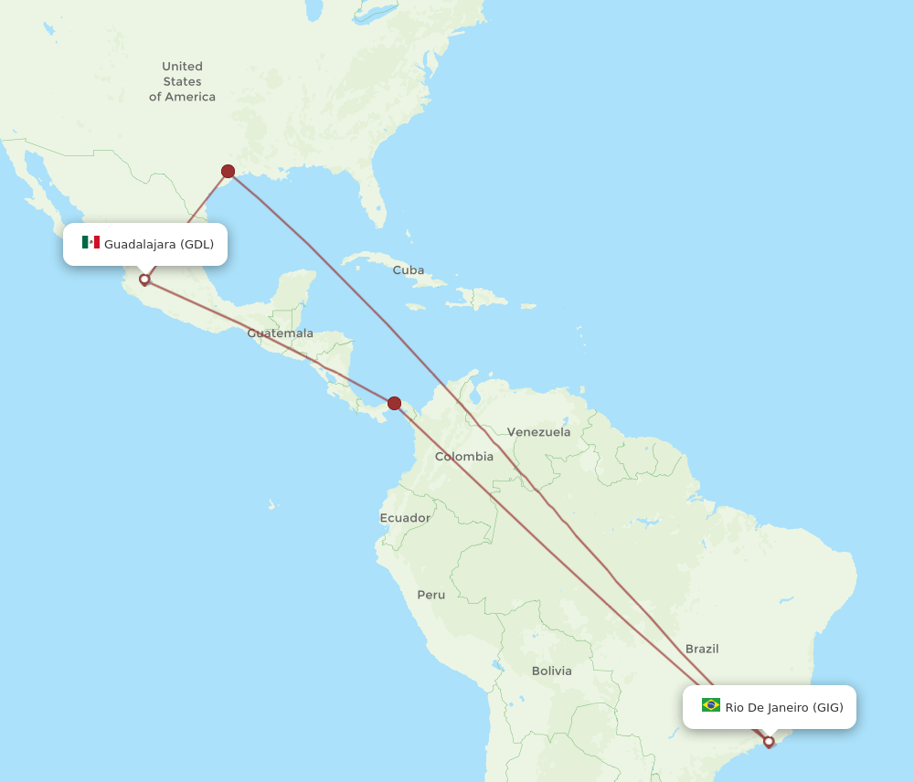 GIG-GDL flight routes