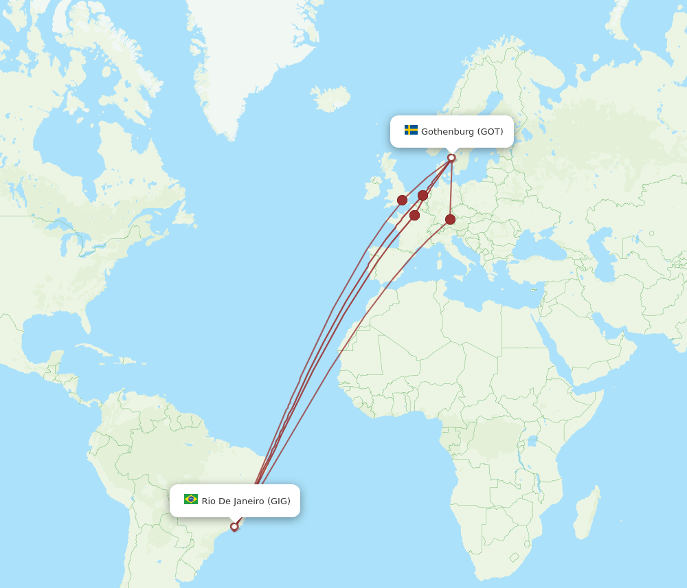 GIG to GOT flights and routes map