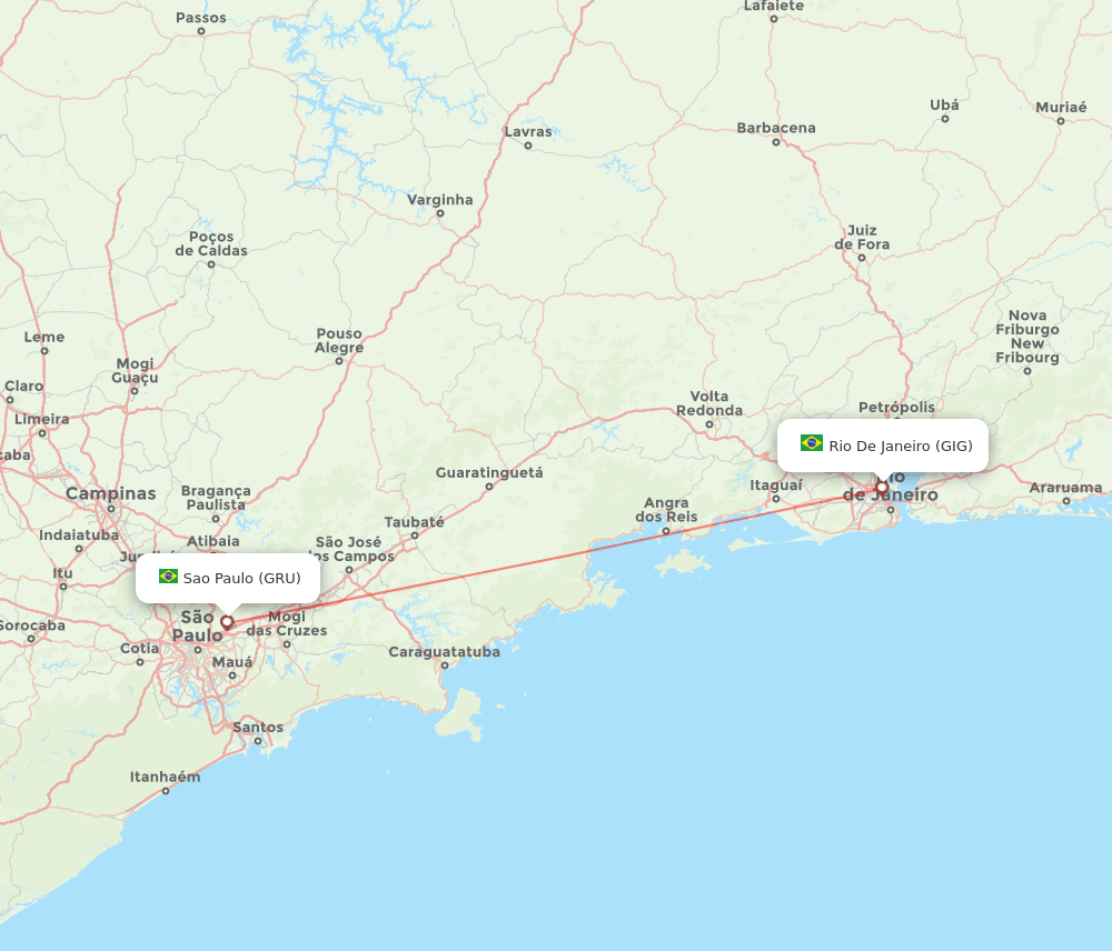 Rio De Janeiro - Sao Paulo route map and flight paths