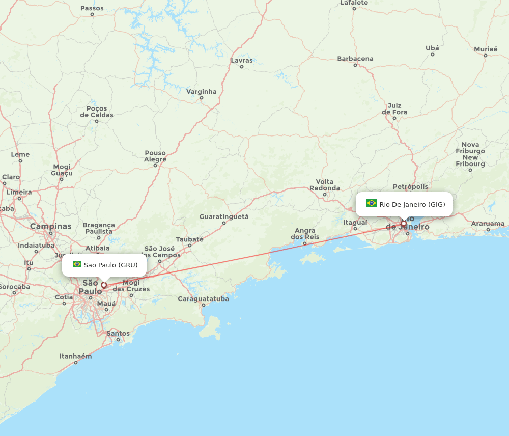 GIG to GRU flights and routes map