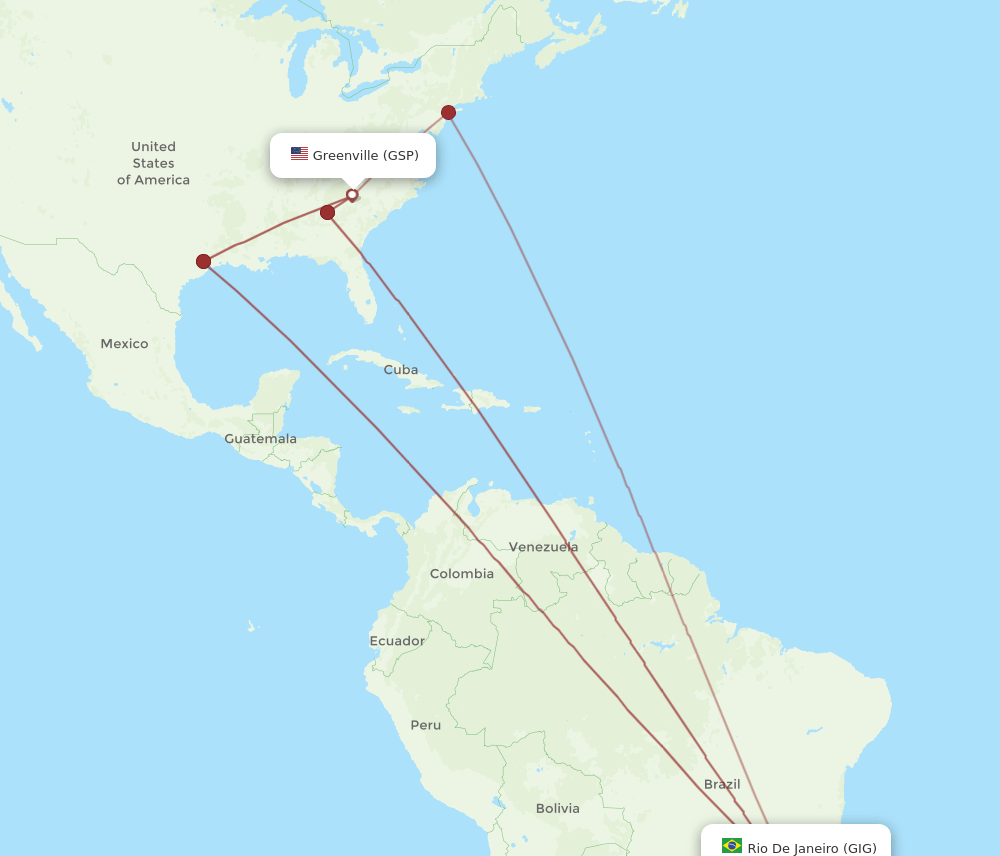 GIG-GSP flight routes