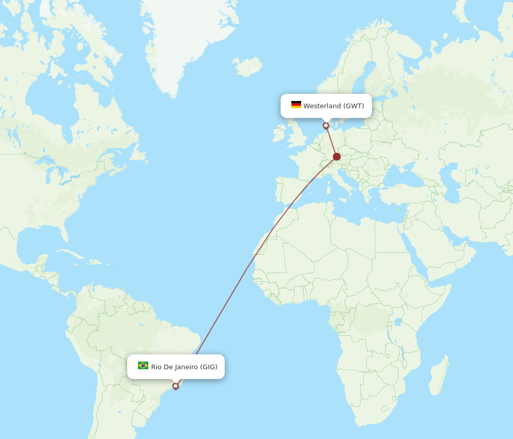 Westerland - Rio De Janeiro route map and flight paths
