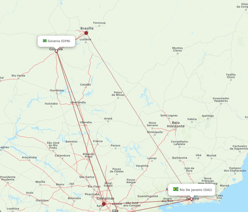 GIG to GYN flights and routes map