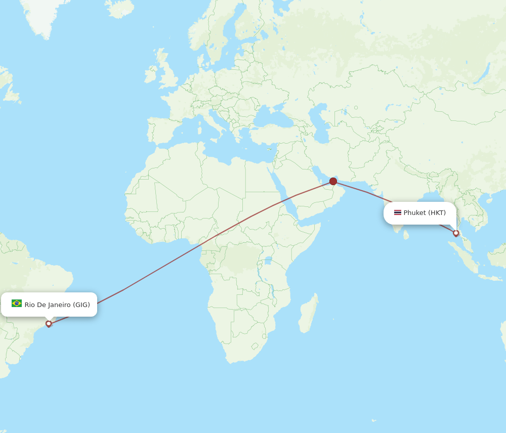 Phuket - Rio De Janeiro route map and flight paths