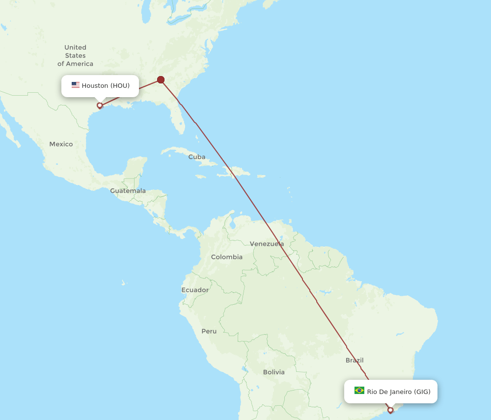 Houston - Rio De Janeiro route map and flight paths
