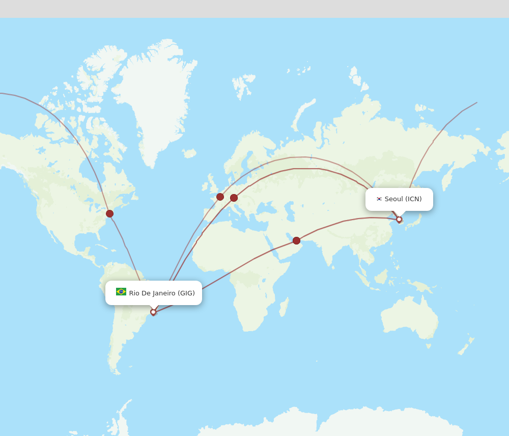 GIG to ICN flights and routes map