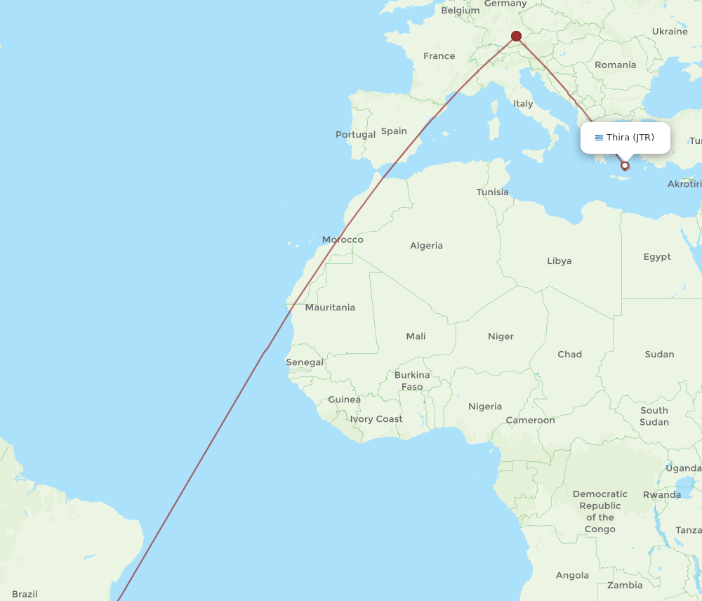 Thira - Rio De Janeiro route map and flight paths