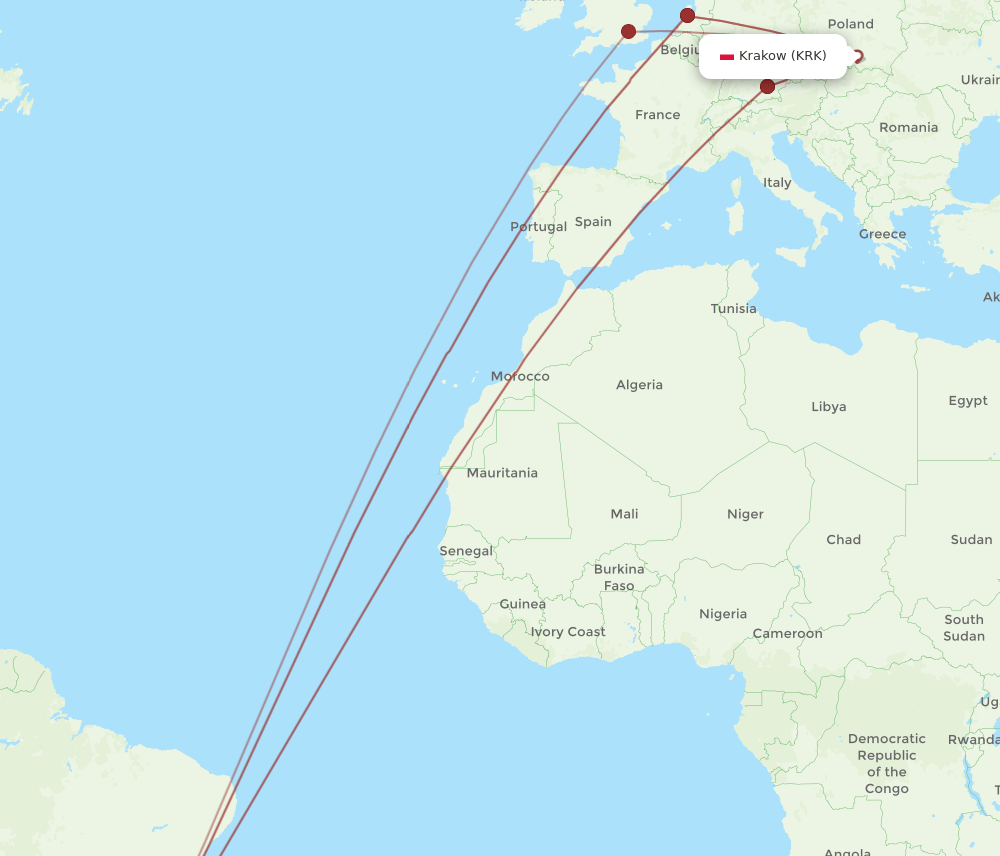 GIG-KRK flight routes