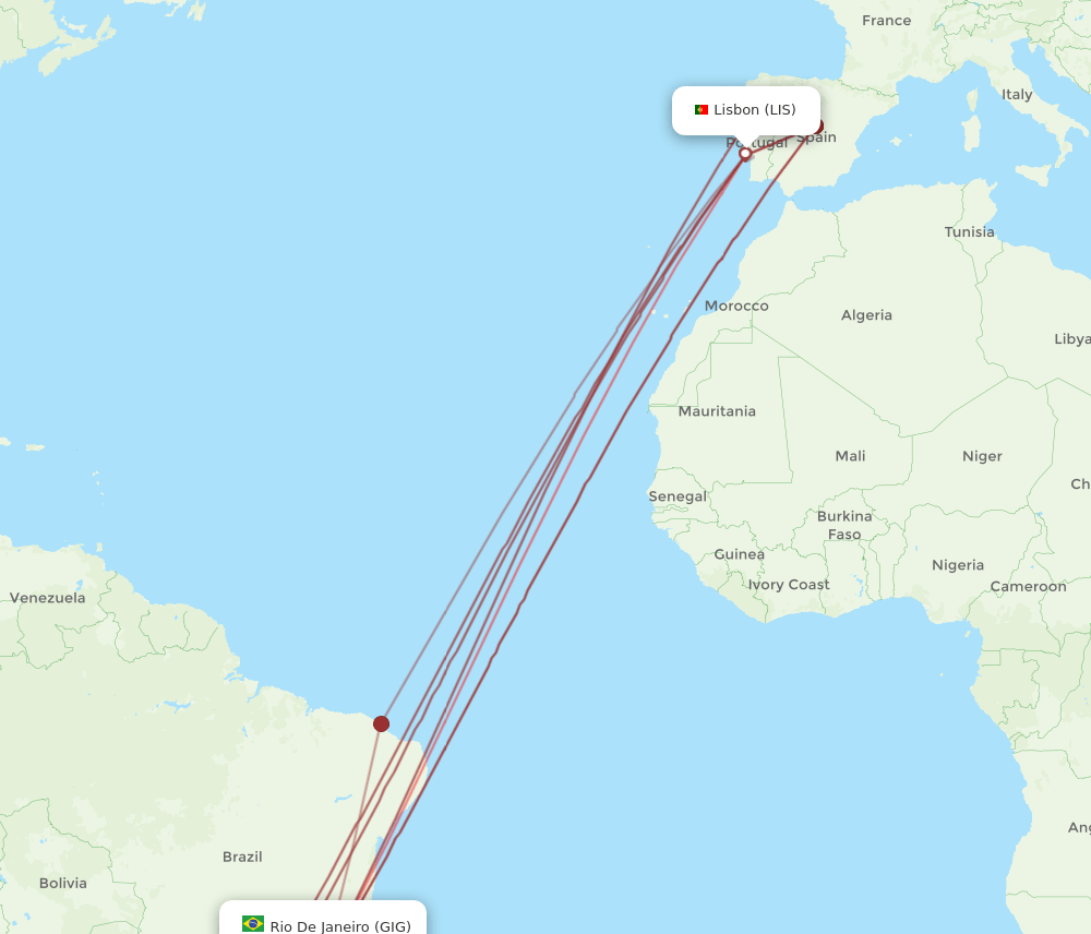 GIG-LIS flight routes