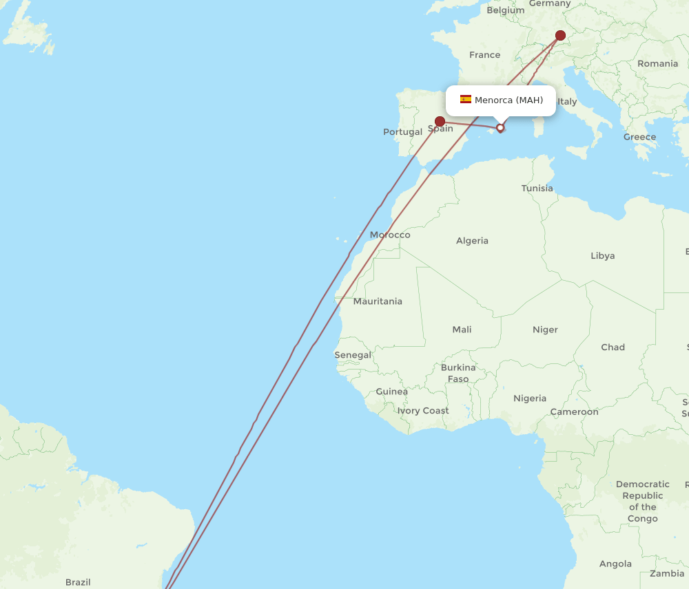 GIG to MAH flights and routes map