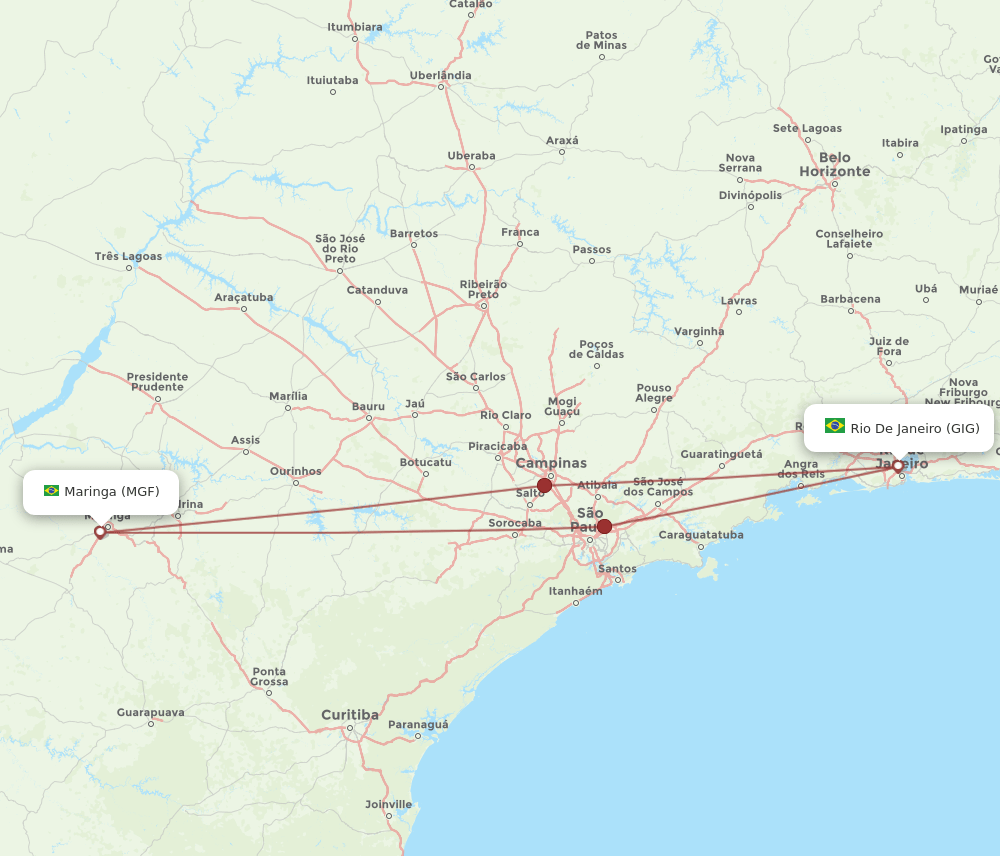 GIG to MGF flights and routes map