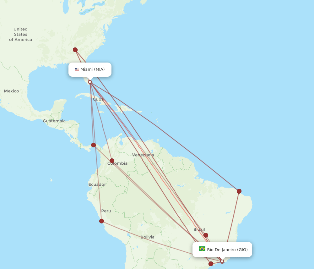 GIG to MIA flights and routes map