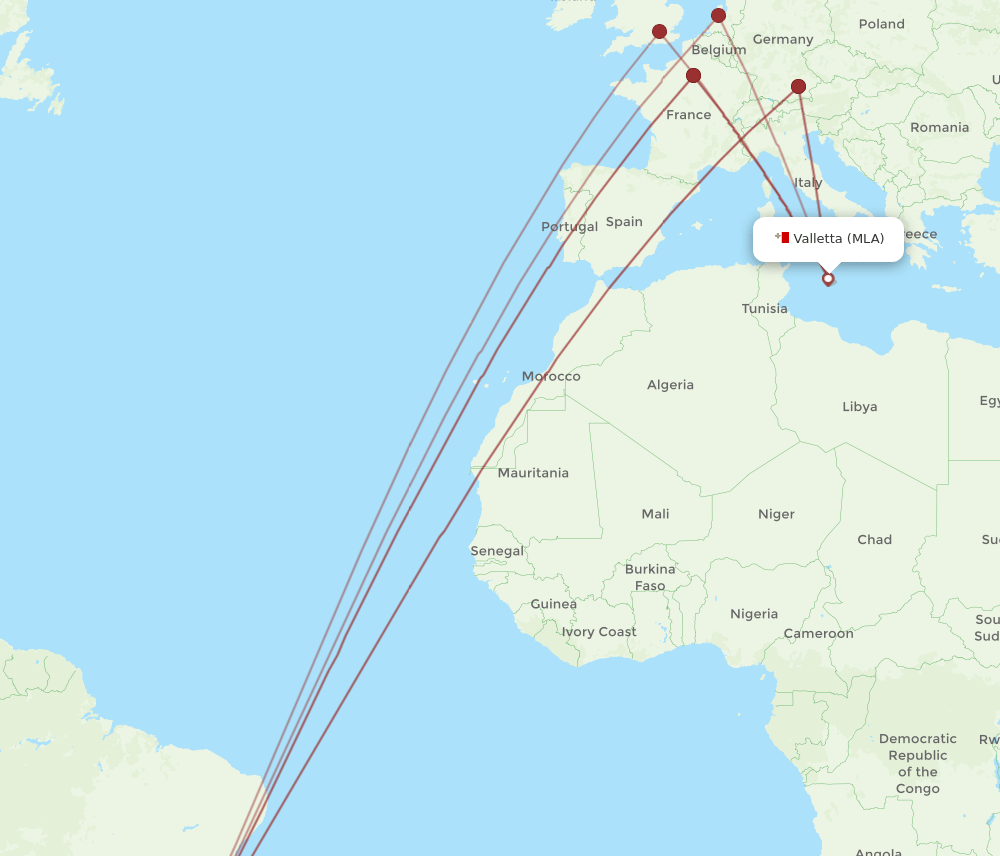 GIG to MLA flights and routes map