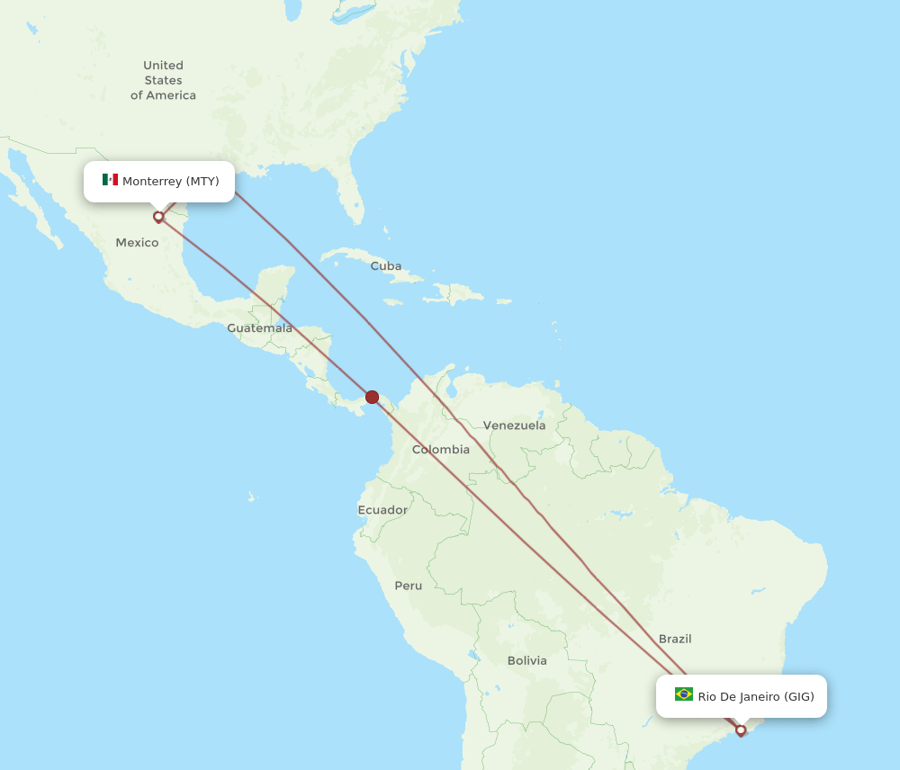 GIG to MTY flights and routes map