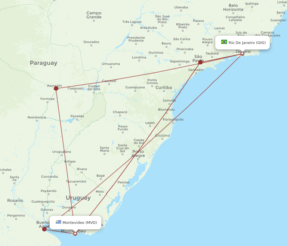 GIG-MVD flight routes