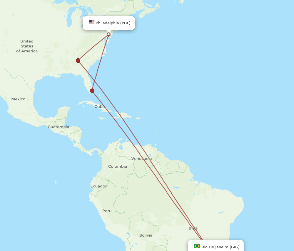 GIG to PHL flights and routes map