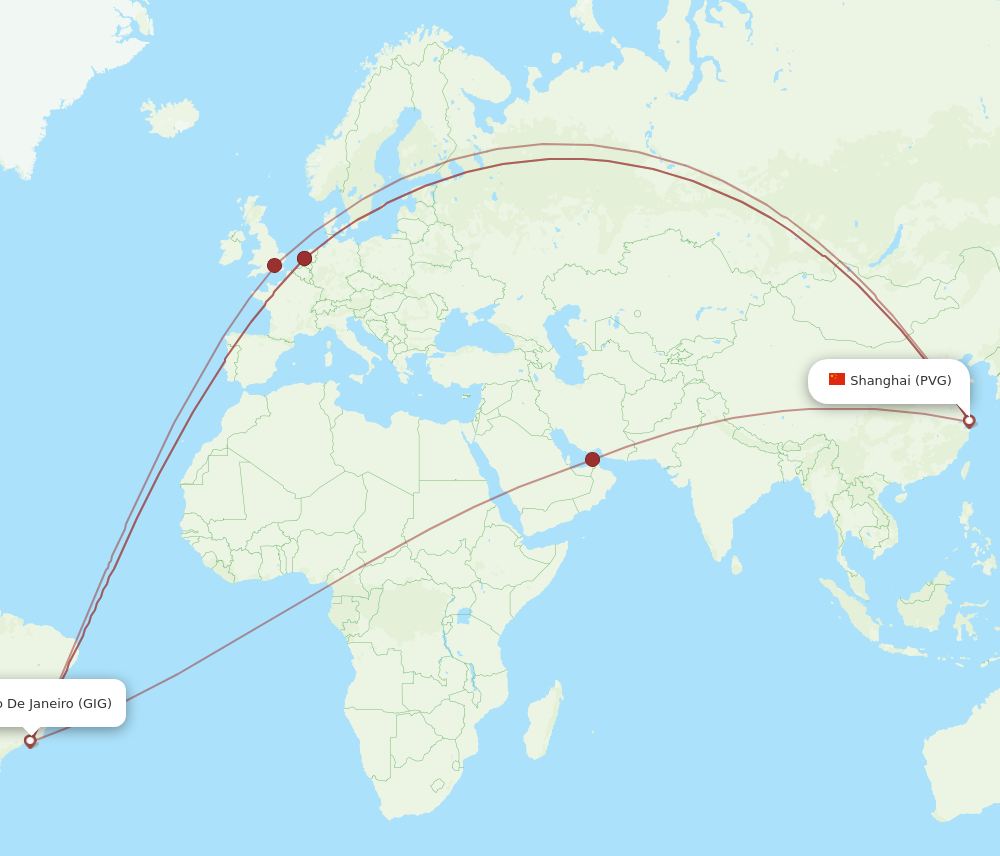 GIG to PVG flights and routes map