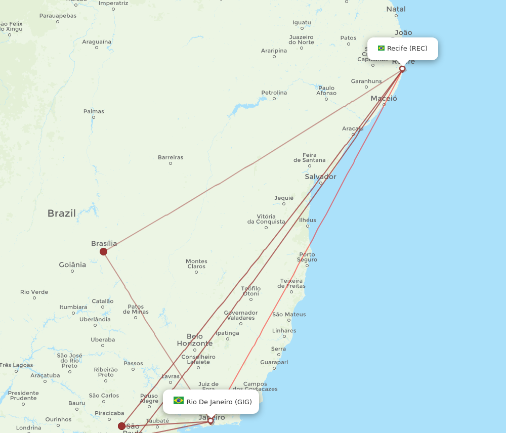 GIG to REC flights and routes map