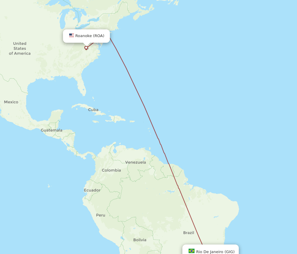Roanoke - Rio De Janeiro route map and flight paths