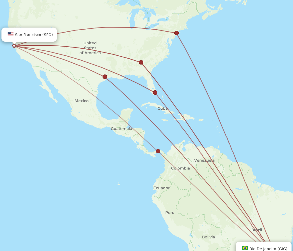 GIG to SFO flights and routes map