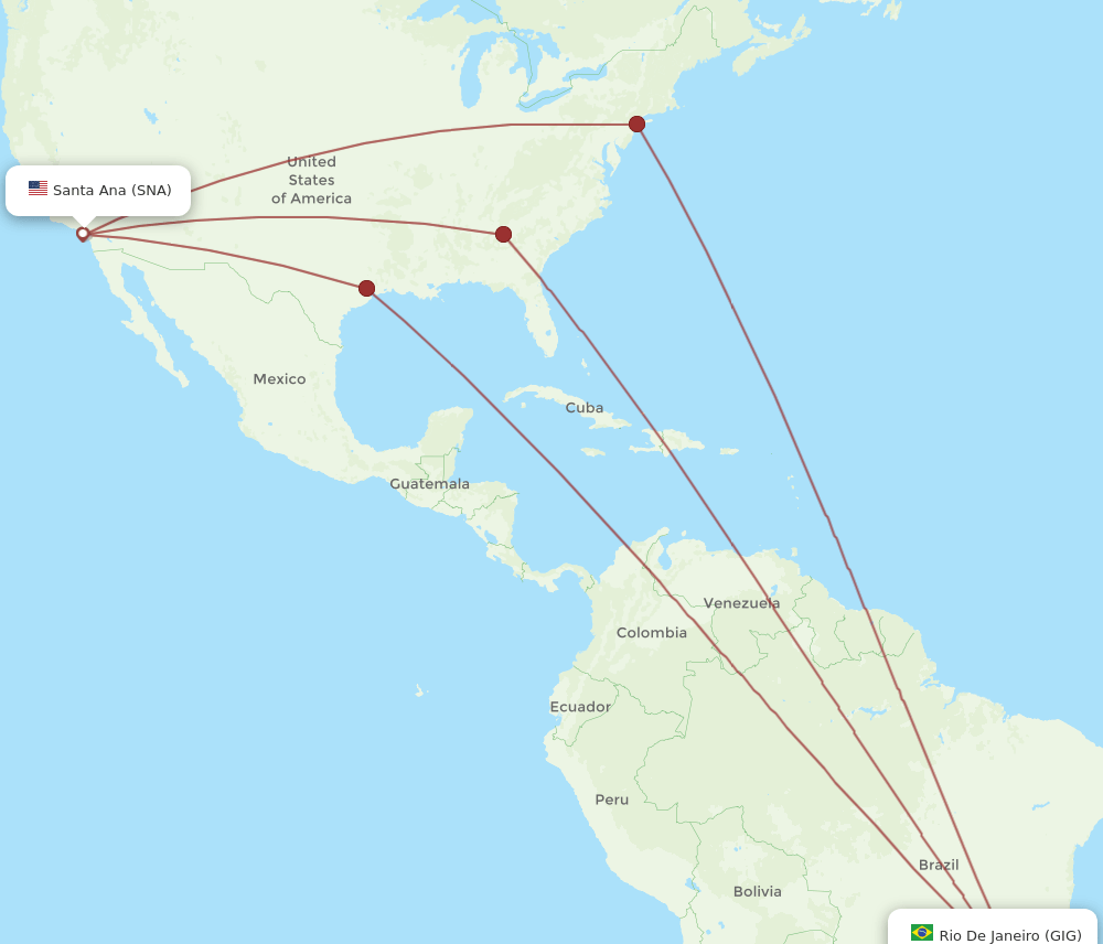 GIG-SNA flight routes