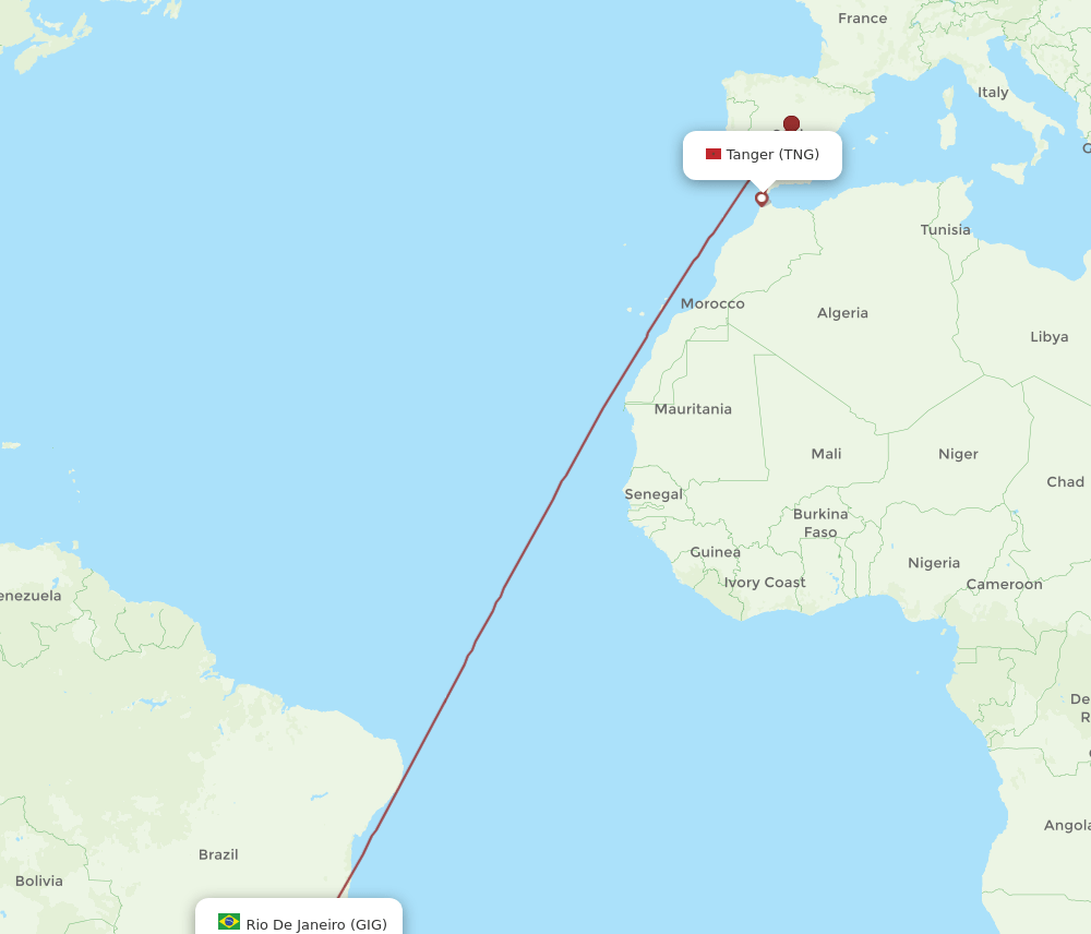 GIG to TNG flights and routes map