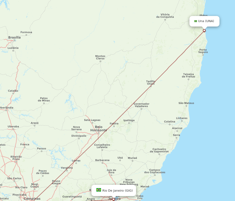 Una - Rio De Janeiro route map and flight paths