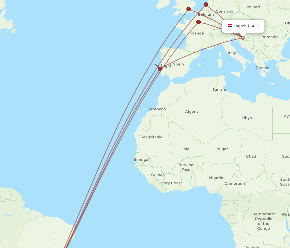 GIG to ZAG flights and routes map