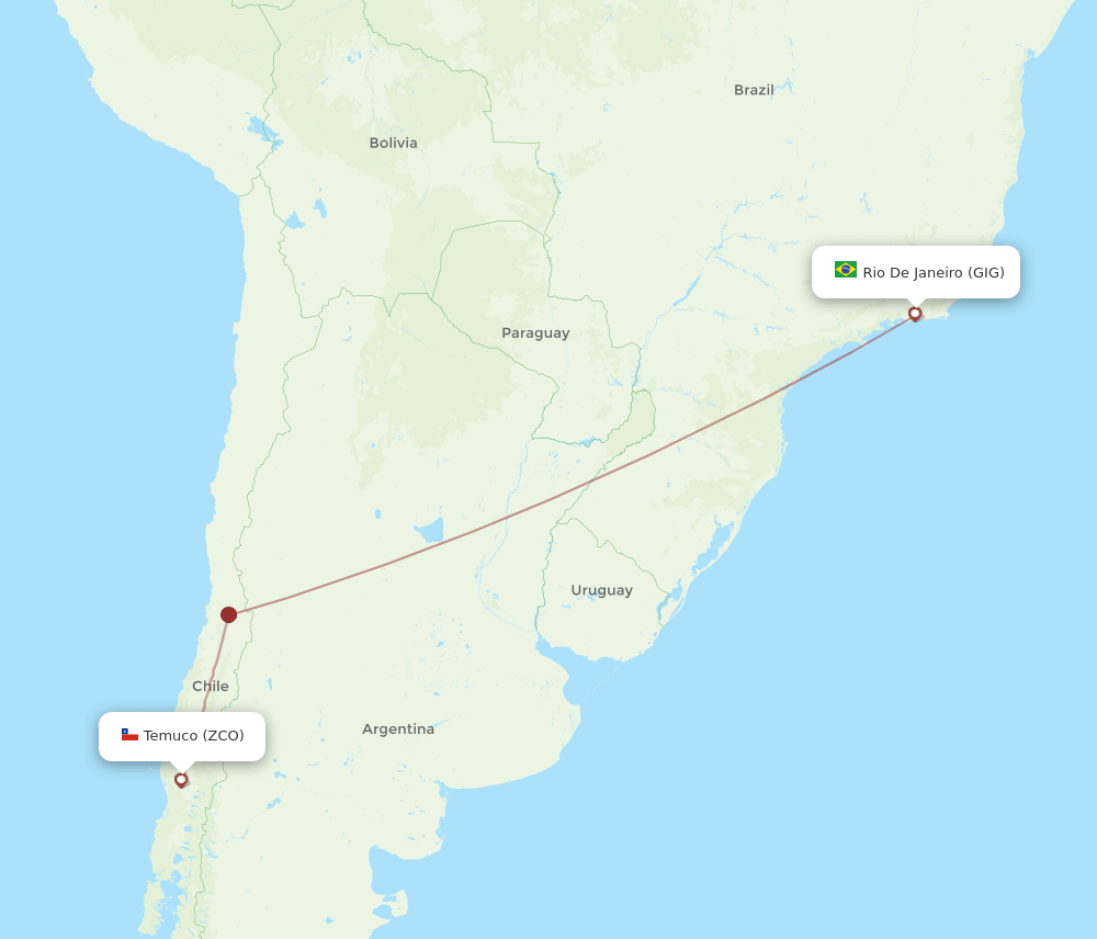 Temuco - Rio De Janeiro route map and flight paths