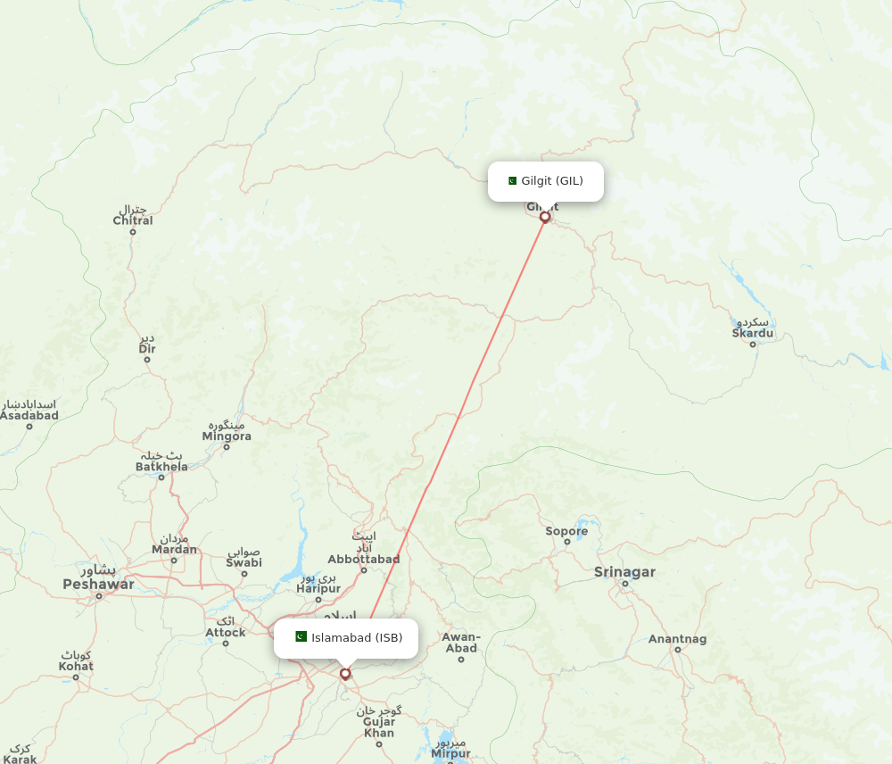 Gilgit - Islamabad route map and flight paths