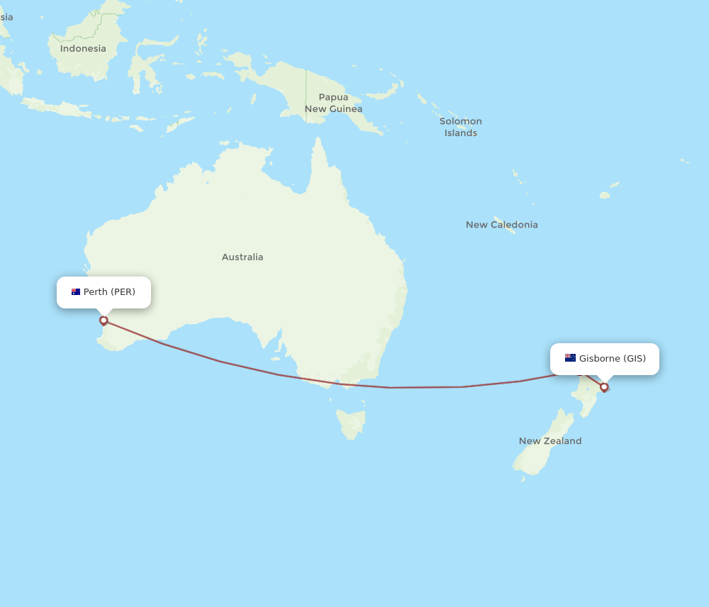 GIS to PER flights and routes map