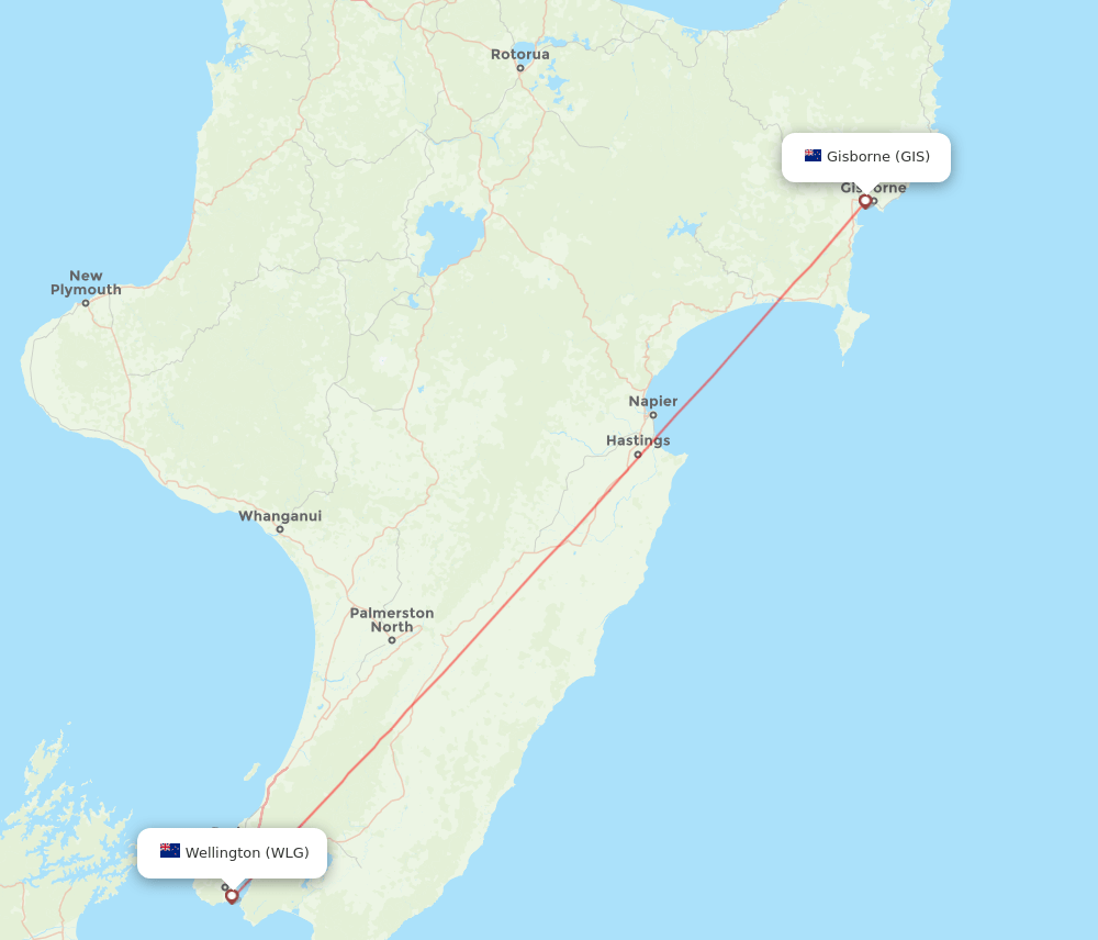 GIS to WLG flights and routes map