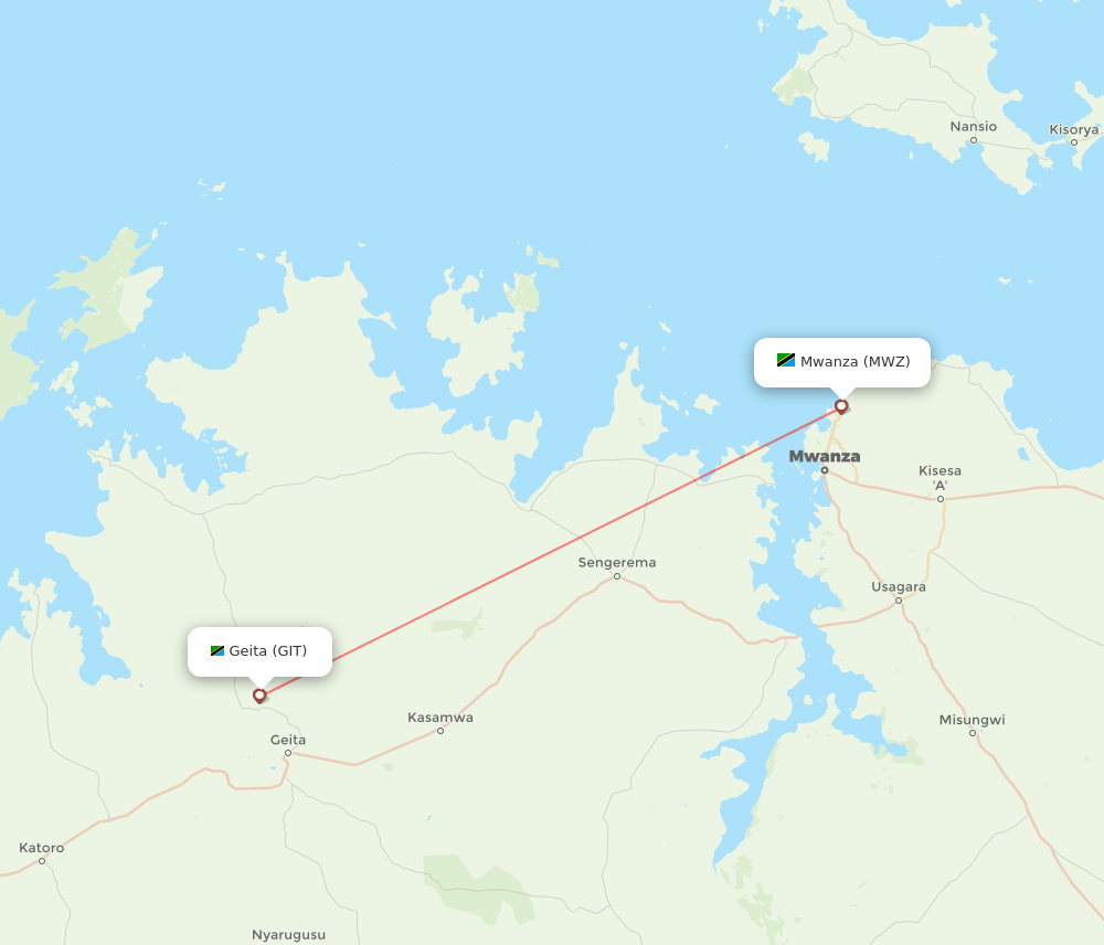 GIT to MWZ flights and routes map