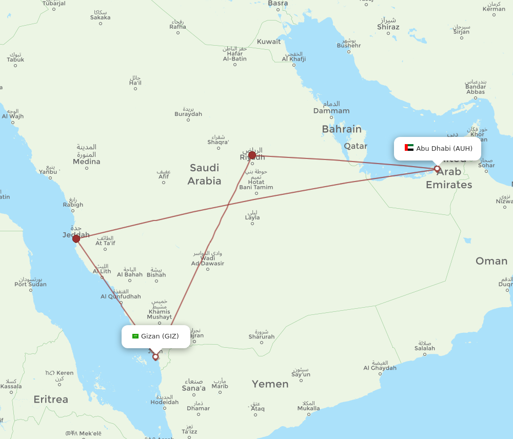 GIZ to AUH flights and routes map